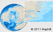 Shaded Relief Location Map of the area around 73° 3' 42" N, 21° 10' 29" W
