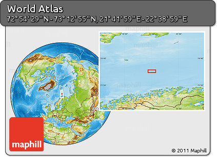 Physical Location Map of the Area around 73° 3' 42" N, 22° 10' 29" E