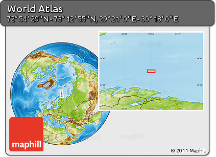Physical Location Map of the Area around 73° 3' 42" N, 29° 49' 30" E