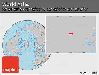 Gray Location Map of the Area around 73° 3' 42" N, 32° 13' 30" W