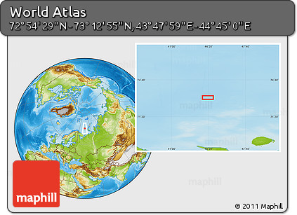 Physical Location Map of the Area around 73° 3' 42" N, 44° 16' 29" E