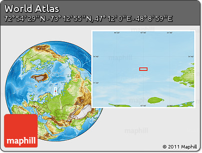 Physical Location Map of the Area around 73° 3' 42" N, 47° 40' 29" E