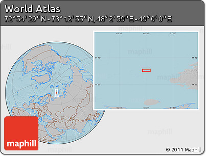 Gray Location Map of the Area around 73° 3' 42" N, 48° 31' 29" E, hill shading