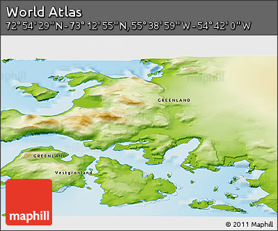 Physical 3D Map of the Area around 73° 3' 42" N, 55° 10' 29" W