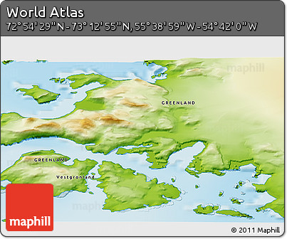 Physical 3D Map of the Area around 73° 3' 42" N, 55° 10' 29" W