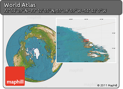 Satellite Location Map of the Area around 73° 3' 42" N, 55° 10' 29" W