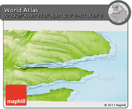 Physical 3D Map of the Area around 73° 3' 42" N, 56° 10' 29" E