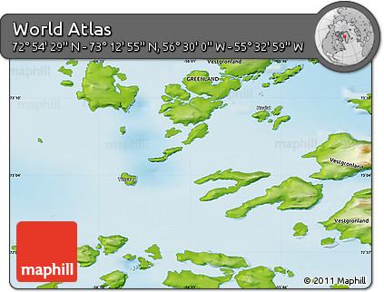 Physical Map of the Area around 73° 3' 42" N, 56° 1' 29" W