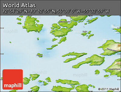 Physical Map of the Area around 73° 3' 42" N, 56° 1' 29" W