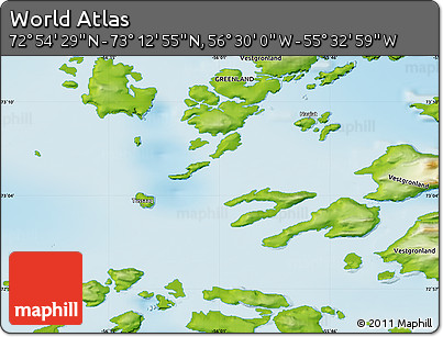Physical Map of the Area around 73° 3' 42" N, 56° 1' 29" W