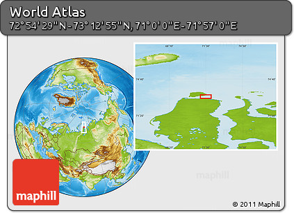 Physical Location Map of the Area around 73° 3' 42" N, 71° 28' 29" E