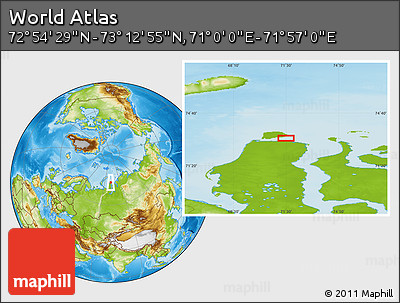 Physical Location Map of the Area around 73° 3' 42" N, 71° 28' 29" E