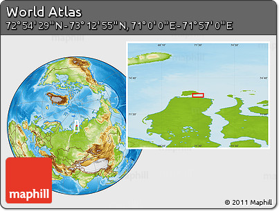 Physical Location Map of the Area around 73° 3' 42" N, 71° 28' 29" E