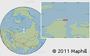 Savanna Style Location Map of the area around 73° 3' 42" N, 72° 19' 29" E, hill shading