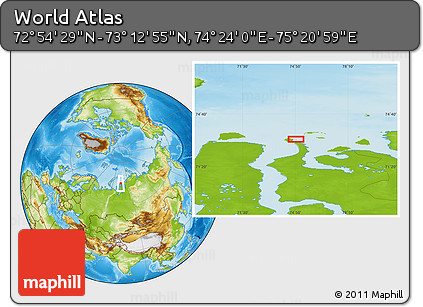 Physical Location Map of the Area around 73° 3' 42" N, 74° 52' 30" E