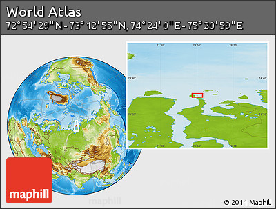 Physical Location Map of the Area around 73° 3' 42" N, 74° 52' 30" E