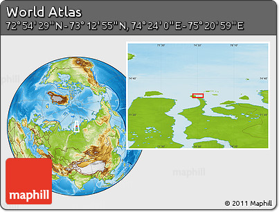 Physical Location Map of the Area around 73° 3' 42" N, 74° 52' 30" E
