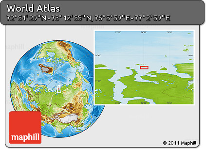 Physical Location Map of the Area around 73° 3' 42" N, 76° 34' 29" E