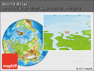 Physical Location Map of the Area around 73° 3' 42" N, 76° 34' 29" E