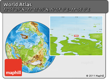 Physical Location Map of the Area around 73° 3' 42" N, 77° 25' 30" E