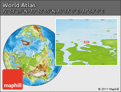 Physical Location Map of the Area around 73° 3' 42" N, 77° 25' 30" E
