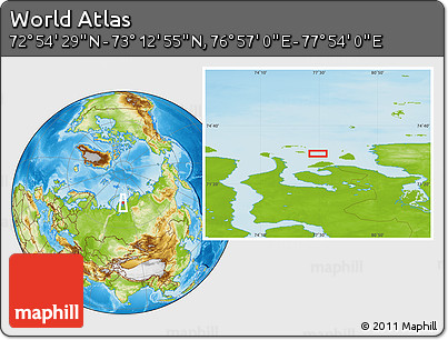 Physical Location Map of the Area around 73° 3' 42" N, 77° 25' 30" E