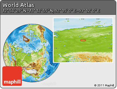 Physical Location Map of the Area around 73° 3' 42" N, 92° 43' 29" E