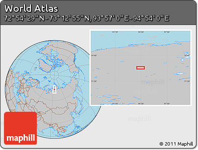 Gray Location Map of the Area around 73° 3' 42" N, 94° 25' 30" E