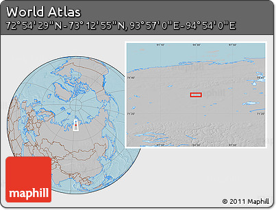 Gray Location Map of the Area around 73° 3' 42" N, 94° 25' 30" E, hill shading