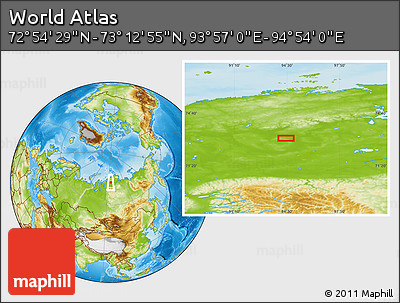 Physical Location Map of the Area around 73° 3' 42" N, 94° 25' 30" E