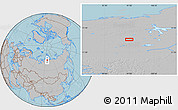 Gray Location Map of the area around 73° 3' 42" N, 96° 58' 29" E, hill shading