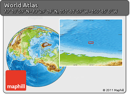 Physical Location Map of the Area around 73° 20' 8" N, 151° 13' 29" W