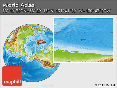 Physical Location Map of the Area around 73° 20' 8" N, 151° 13' 29" W