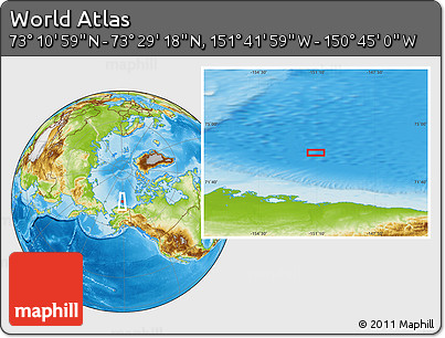 Physical Location Map of the Area around 73° 20' 8" N, 151° 13' 29" W