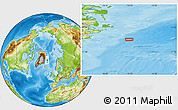 Physical Location Map of the area around 73° 20' 8" N, 15° 13' 29" W