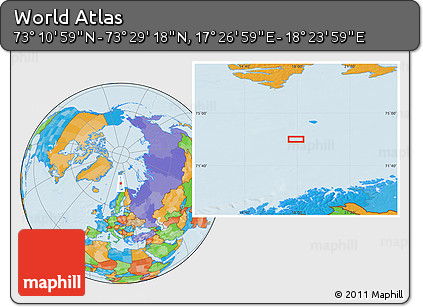 Political Location Map of the Area around 73° 20' 8" N, 17° 55' 29" E