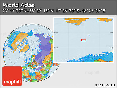 Political Location Map of the Area around 73° 20' 8" N, 17° 55' 29" E