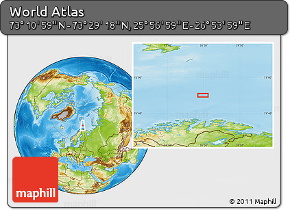 Physical Location Map of the Area around 73° 20' 8" N, 26° 25' 29" E