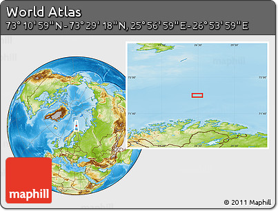 Physical Location Map of the Area around 73° 20' 8" N, 26° 25' 29" E
