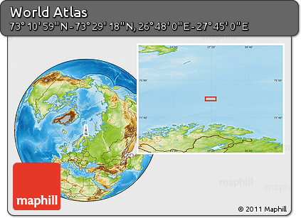 Physical Location Map of the Area around 73° 20' 8" N, 27° 16' 29" E