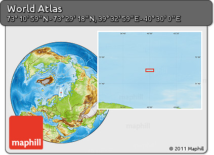 Physical Location Map of the Area around 73° 20' 8" N, 40° 1' 29" E