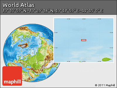 Physical Location Map of the Area around 73° 20' 8" N, 44° 16' 29" E