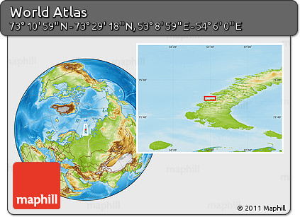 Physical Location Map of the Area around 73° 20' 8" N, 53° 37' 30" E