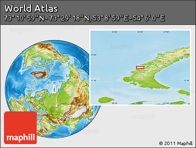 Physical Location Map of the Area around 73° 20' 8" N, 53° 37' 30" E