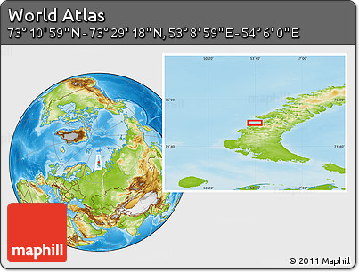 Physical Location Map of the Area around 73° 20' 8" N, 53° 37' 30" E