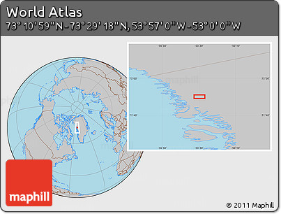 Gray Location Map of the Area around 73° 20' 8" N, 53° 28' 30" W