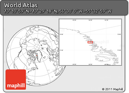 Blank Location Map of the Area around 73° 20' 8" N, 56° 1' 29" W