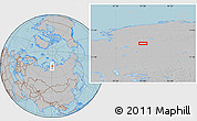 Gray Location Map of the area around 73° 20' 8" N, 91° 1' 30" E, hill shading