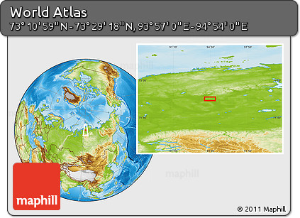 Physical Location Map of the Area around 73° 20' 8" N, 94° 25' 30" E