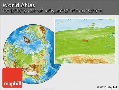 Physical Location Map of the Area around 73° 20' 8" N, 94° 25' 30" E